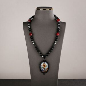 Sunflower Garnet cross beaded sun catcher necklace
