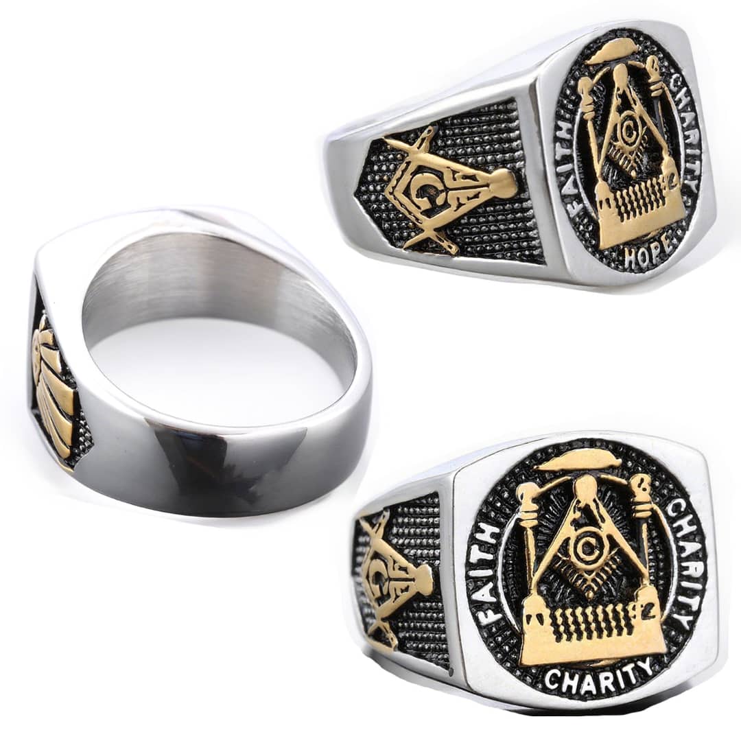 Gold plated Freemasonry stainless steel Ring