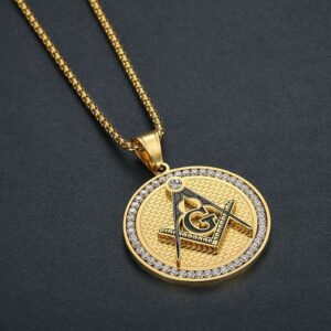 CZ Zircon freemasonry Masonic mason waterproof tarnish free pendant (gold)